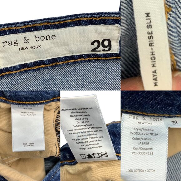 Rag and Bone Maya High Rise Slim Jean 29 Jasper Blue Denim Button Fly Retro Boho - Picture 5 of 12